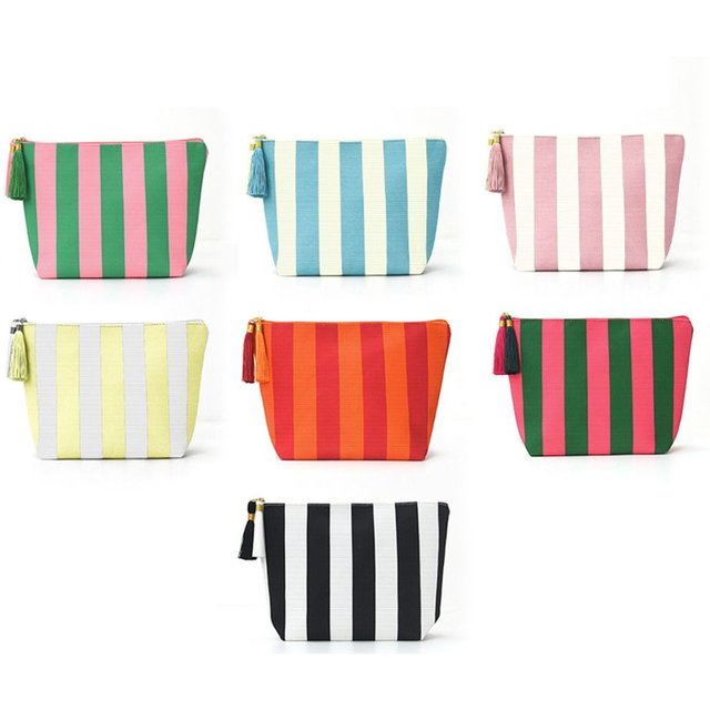 Portable Design Corduroy Material Makeup Bag Large Capacity Stripe Pattern Toiletry Bag Storage Bag Travel Use