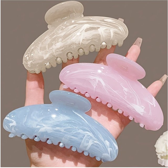 Solid Marble Stripes Hair Claw Acrylic Colorful Oval Claw Clip Women Crab Hair Clips Girls Make UP Washing Tool Hair Accessories