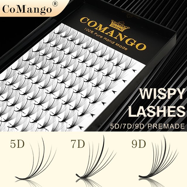 CoMango Wispy Fans Russian Volume Eyelash Extension 5D 7D 9D Pointy Base Premade Hybrid Fan Natural Black Lash Cosmetics