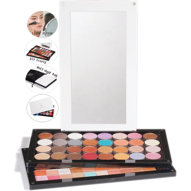 Empty Magnetic Makeup Palette Acrylic Storage Box for Eyeshadow Depotting Tool Case, Stackable Layers with Mirror Large Size