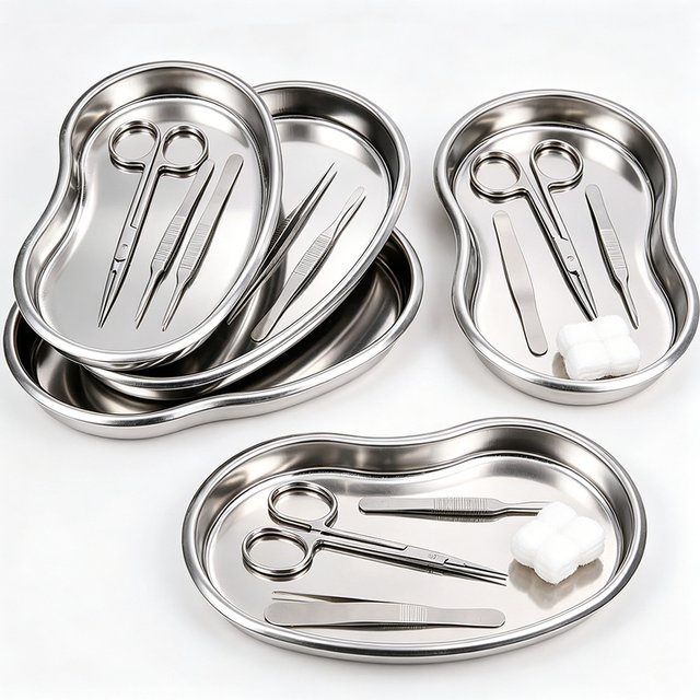 Stainless Steel Sterilization Tray Kidney Shaped Tray Surgical Dental Cosmetic Tattoo Tool Instrument Tray Autoclavable S/M/L