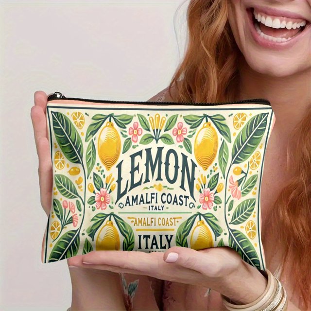 AItalian Amalfi Coast Lemon Makeup Bag - Women's Multifunctional Zipper Pouch, Jewelry Storage Bag