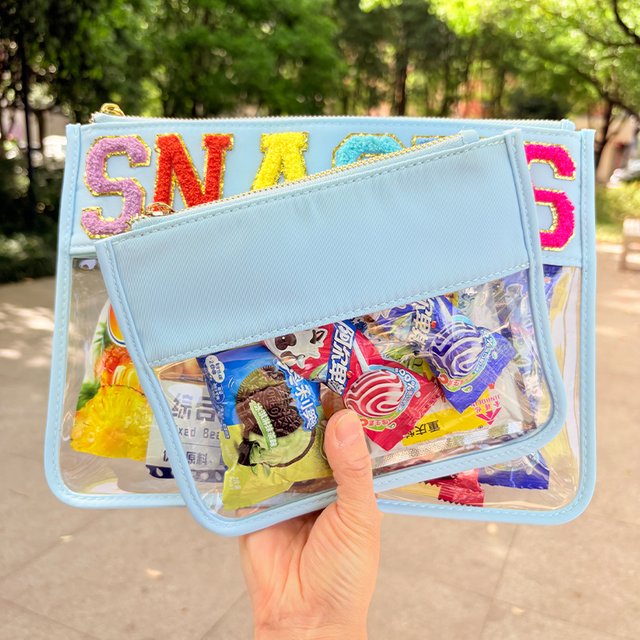 1PCS Clear Flat Pouches Transparent Cosmetic Toiletry Pouch Bag Customizable with Embroidery Patches Travel Snack Bag