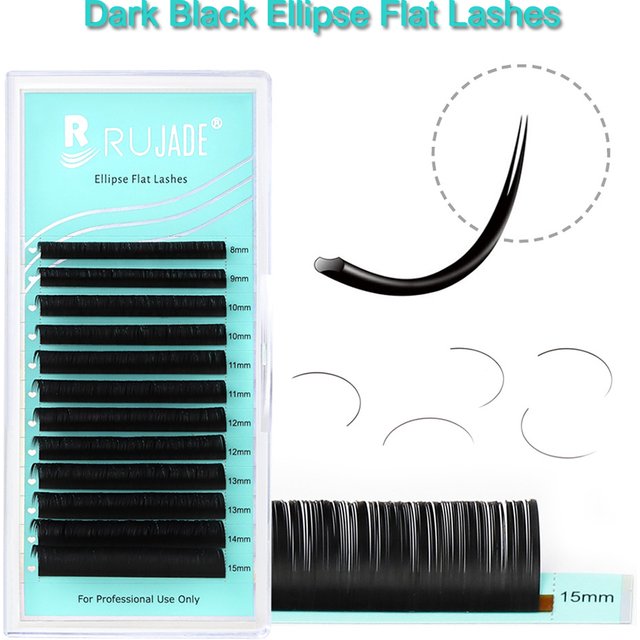 RUJADE C CC D Ellipse Flat False Eyelash Extension Matte Split-tips Fake Eyelash Dark Black Flat Ellipse Eyelashes Makeup Lashes