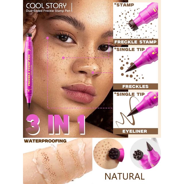 Double-end Freckles Stamp Pen Makeup 3-IN-1 Eyeliner Freckle Seal Waterproof Face Concealer Contour Natural Brown Freckle Makeup