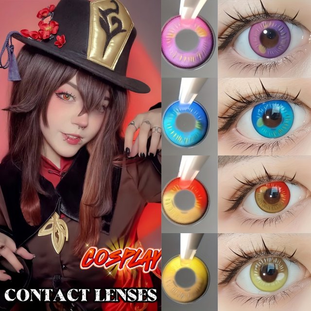VISUASHOW Red& Blue Myopia Colored Contact Lenses 6 Months Disposable Anime Cosplay Contacts For Coser Daily Beauty & Makeup