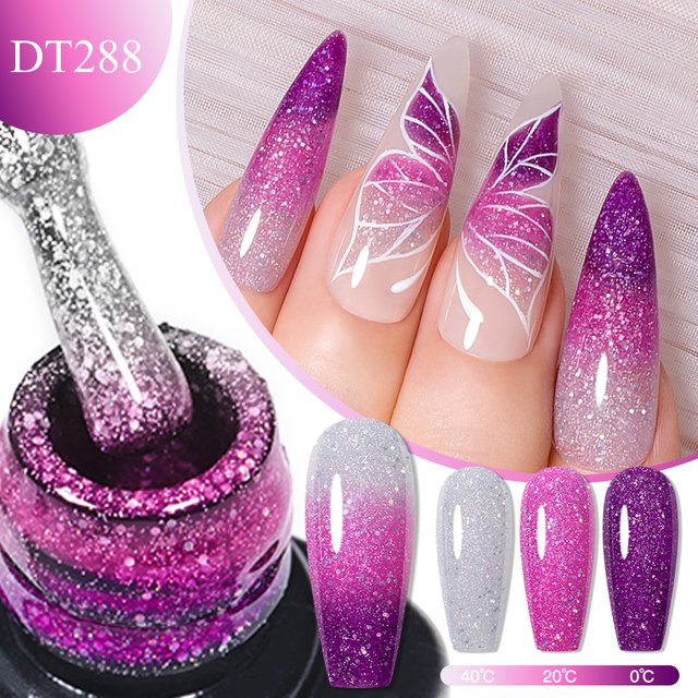 MEET ACROSS 7ml Glitter Thermal Gel Nail Polish Temperature Changing Semi Permanant Soak Off UV LED Nail Art Gel Varnish