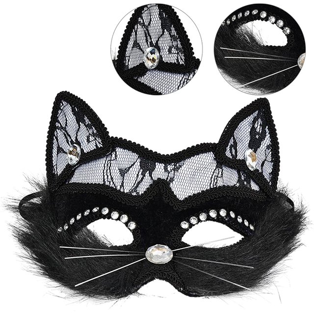 Masque de mascarade vénitien en dentelle noire pour femmes et filles, masque oeil de chat, robe