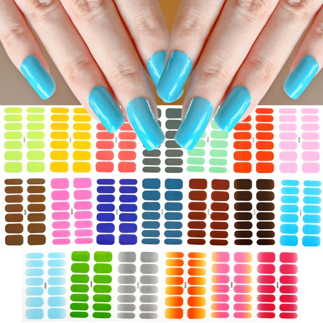 14Tips Full Wrap Nail Polish Stickers Self-Adhesive Solid Color Gel Nail Strips Art Decals Non Semi-cured DIY Nail Decorations