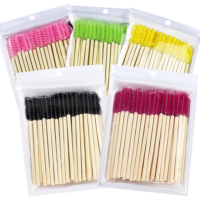 Brosse à cils avec manche en bambou, baguettes de Mascara, applicateurs, brosses d'extension de cils, brosse à sourcils, outil de maquillage, 50 pièces