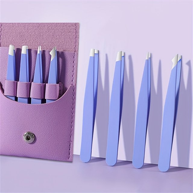 Professional Beauty Tool Set Eyebrow Tweezers Set 4 Pcs Stainless Steel Eyebrow Forceps For Facial Hair Inward Growing