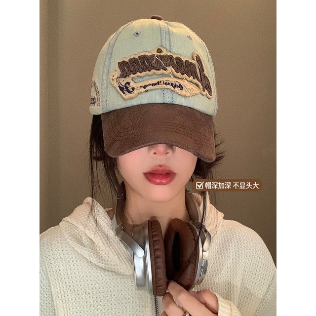 New Casual Splicing Retro Baseball Caps Cotton Denim Tattered Jeans Sun Hat Sunscreen Hat Sun Cap Peaked Cap Girl