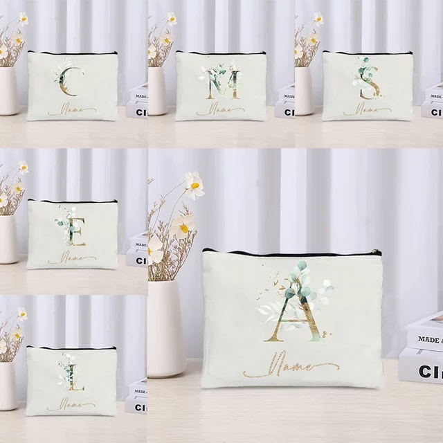 Trousse de Maquillage Personnalisée avec 26 Lettres et Motifs Floraux, Boîte à Maquillage pour Demoiselle d'Honneur, Organisateur de Cadeaux de Mariage, Sac de Voyage pour Parfums et Articles de
