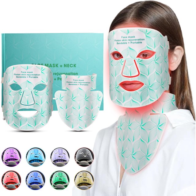 8 Colors Facial LED Mask with Neck Red Light Near Infrared Therapy Beauty Mask Anti Aging Skin Rejuvenation Lifting Tighten