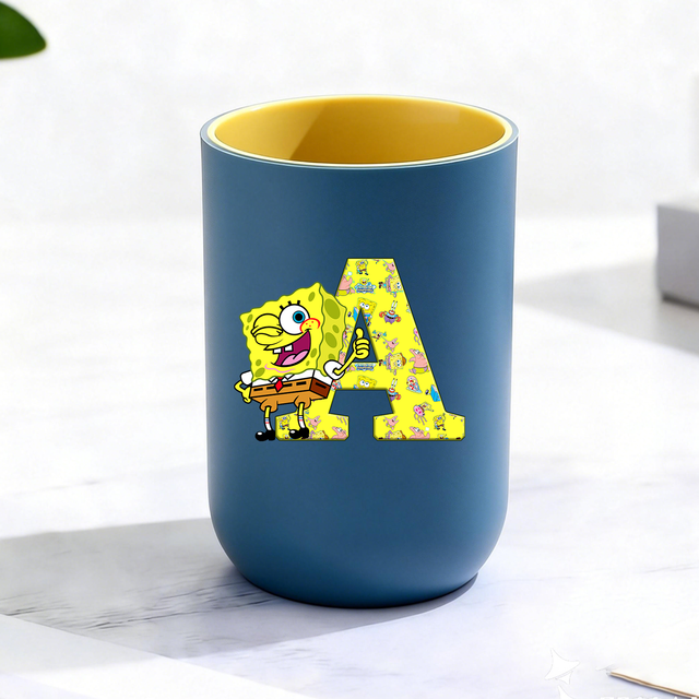 Spongebobs Water Cup Toothbrush Cup Cartoon Letter Mouthwash Cup Kawaii Children Water Cups Yellow Cups Boys Girls Birthday Gift