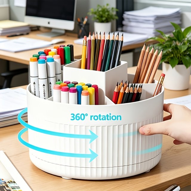 360° Rotation Desktop Organizer, Dual‑use Cosmetic Storage Holder & Stationery Pencil Cup for Vanity Table School Office Desk