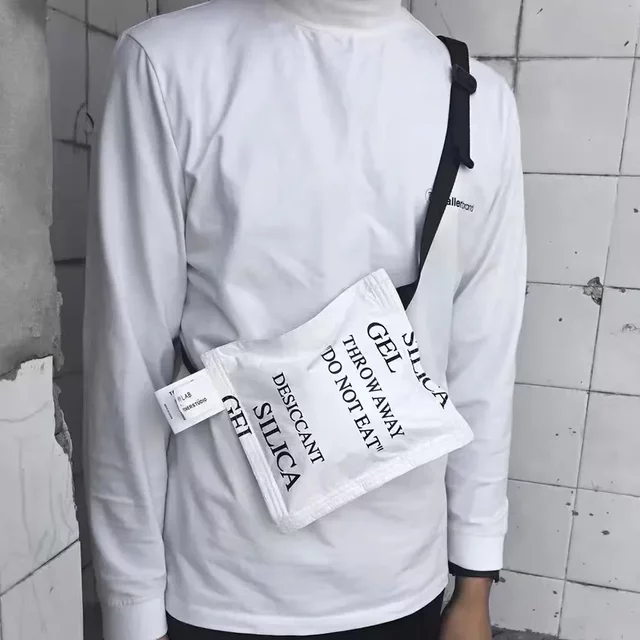 Ins Funny Silica Gel Desiccant Print Storage Bag Minimalist White Novelty Makeup Pouch Small Crossbody Chest Shoulder Bag
