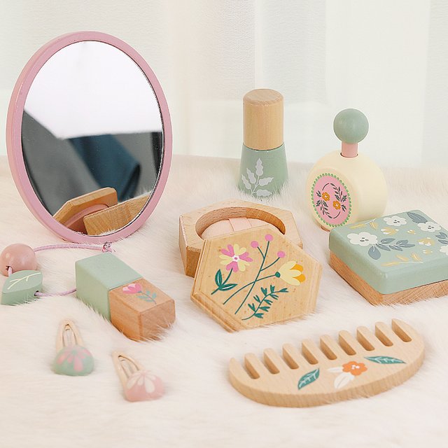 Children's Simulation Makeup Toys, Playing House, Wooden Girl Role-Playing, Dressing Up, Gift, Makeup Bag Set