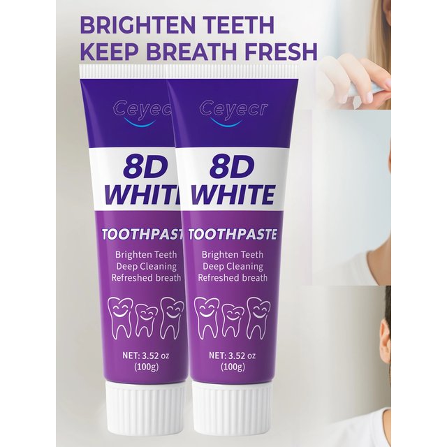 8D White Toothpaste for Deep Cleaning & Brighter Smile, Purple Toothpaste - European Formula with Minty