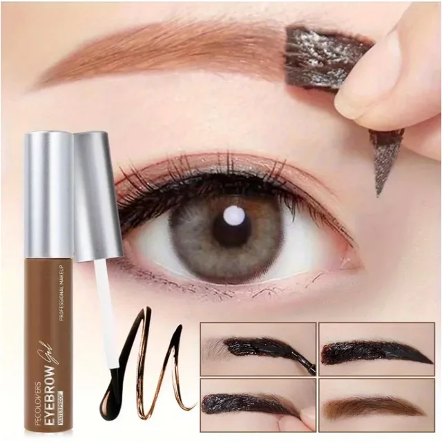 Semi-Permanent Peel-Off Eyebrow Tattoo Gel Anti-Smudge Brow Tint Cream Eye Makeup Easy Application, Natural Look - Black/Brown