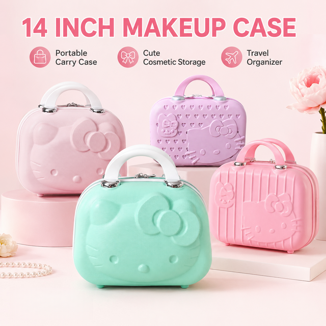 Sanrio Hello Kitty 14Inch Portable Hard Shell Makeup Case Handheld Travel Skincare Storage Box Trip Cosmetic Carry Case Storage