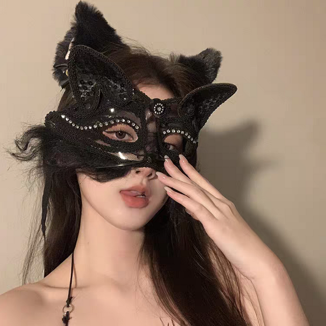 Masque en dentelle Sexy pour femmes, fournitures de Cosplay de chat, mascarade de spectacle de fête de danse, masque de renard, décoration de visage d'animal de Couple, accessoires pour les yeux