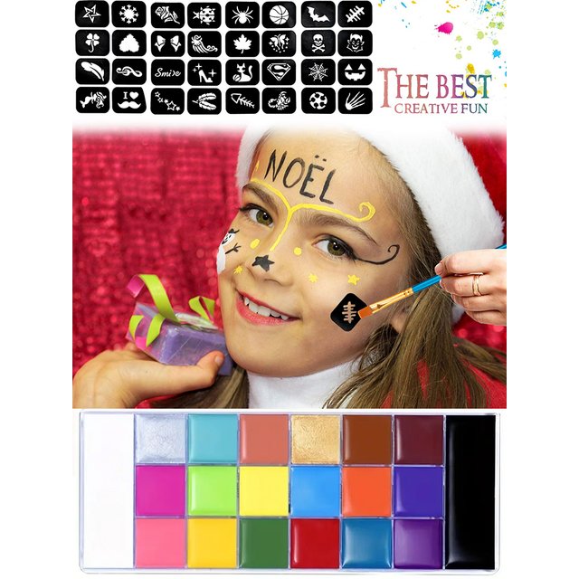 20 Color Professional Face & Body Paint Palette,Long Lasting Face Painting Cosmetic For Halloween Special Effects&Cosplay Makeup