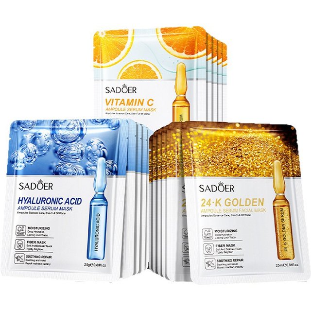 15pcs SADOER 24K Gold Vitamin C Hyaluronic Acid Facial Masks for Face Moisturizing Firming Hydrating Face Mask Facial Skin Care