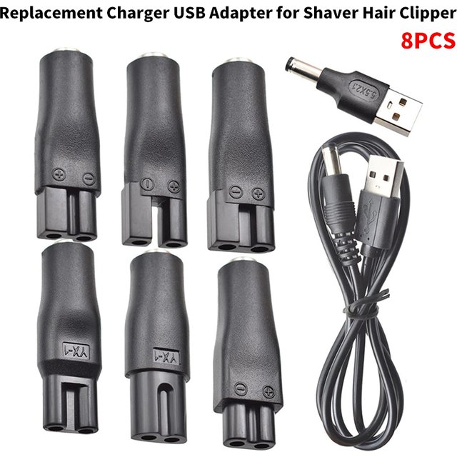 8 PCS Power Cord 5V Replacement Charger USB Adapter Cable DC Converter Universal For All Kinds Of Electric Shaver Hair Clippers