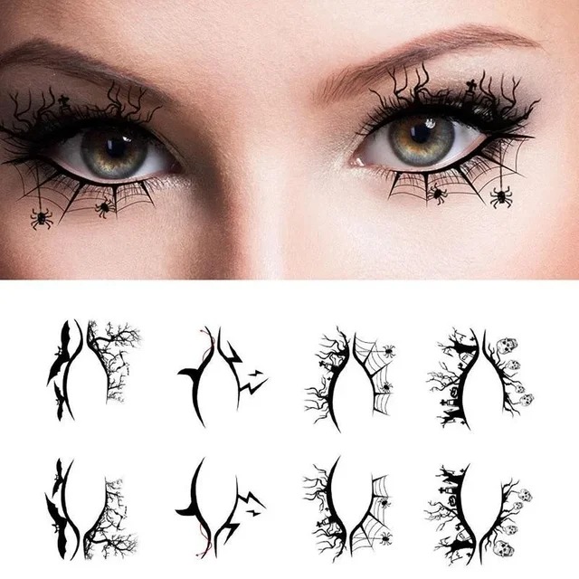 4/8pcs/set Eye Makeup Stickers Temporary Tattoos Sticker for women Halloween Party Bat Spider Face Waterproof Fake Tatto Eye Art