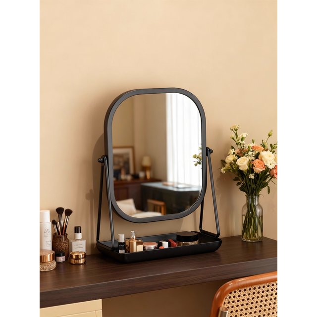 Rotating Makeup Mirror, Light Luxury Style Desktop with Chassis, Can Store Large Makeup Mirror, Home Dressing Table Mirror