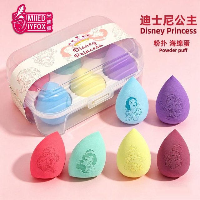 Disney Princess Makeup Sponge Anime Powder Puff Cartoon Water Droplet Cut Colored Makeup Egg Dry Wet Dual-Purpose Makeup Tools