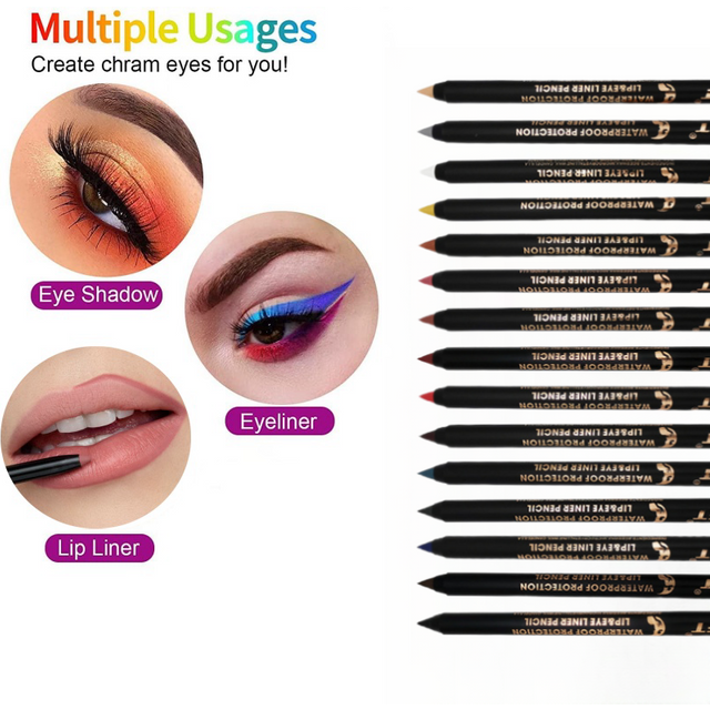 Long lasting Eyeliner Pencil 15 Colors Make up Eye Cosmetic Matte Soft Eye Liner As Lipliner Pen for women's Makeup Korean