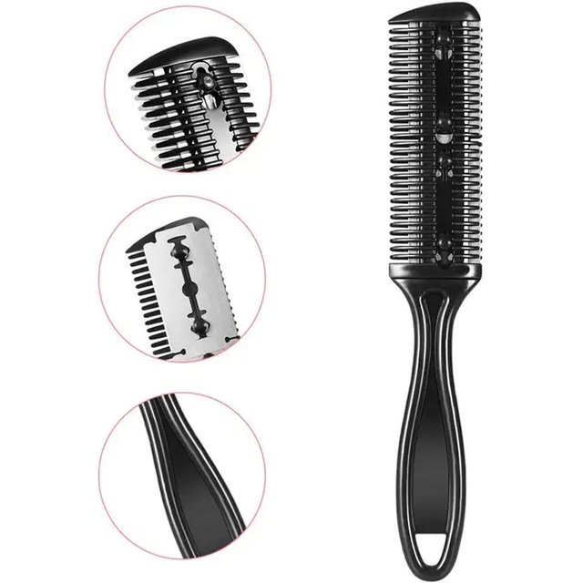 Hair Cutting Comb with Razor Blades Dual Side Hair Trimmer for Bangs Thinning Haircut Tool Portable Home Barber Styling Brush