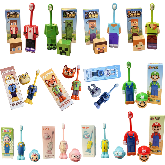 2026 Hot Anime Scalable Toothbrush Cute MC Figures Transformable Soft Bristled Toothbrush Fine Bristled Gifts