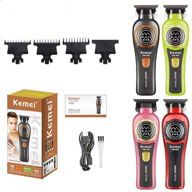 Kemei KM-999 Cordless Professional Hair Trimmer Men DLC T-Blade Zero Gapped Hair Clipper Electric Finishing Hair Cutting Machine