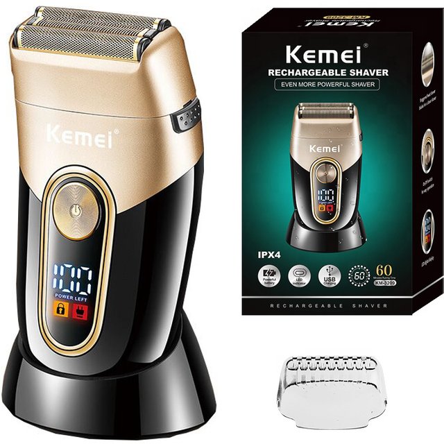 Kemei 3209 Washable Beard Electric Shaver for men Rechargeable Stubble Electric Razor Head Shaving Machine Balds 3-Blades System