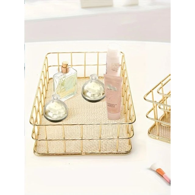 1Pc Makeup Storage Box Iron Storage Basket - Rectangular Desktop Organizer for Fruits & More, Home Organization Essentials