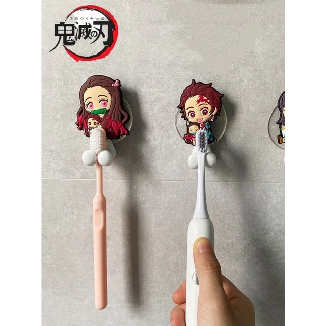 Anime Demon Slayer Cartoon Children's Toothbrush Holder Wall-mounted Home Rest Room Organizer No Holes Towel Rack Decor Gifts