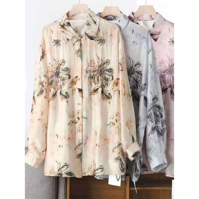 Luxury Design Summer Sparkle Diamonds Crystal Stitch Lightweight Sunscreen Shirts Blouses for women's Thin Top Woman Clothing