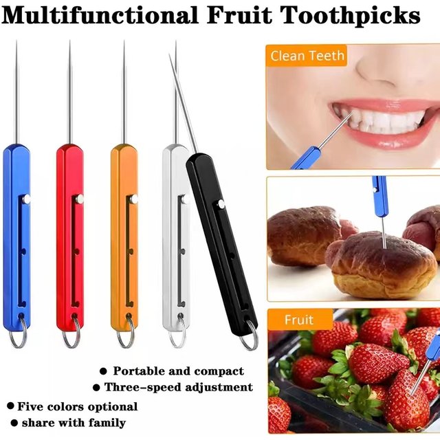 Couteau de poche EDC d'extérieur avec porte-clés, couteau portable intégré, cure-dent, fourchette à fruits, outil de nettoyage dentaire, cadeau de camping