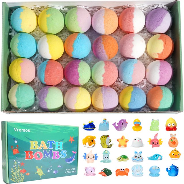 Bath Bombs for Kids with Surprise Inside, 24 Pack Kids Bath Bombs Gift Set, Natural Organic Kids Bubble Bath Fizzy for Girls Boy