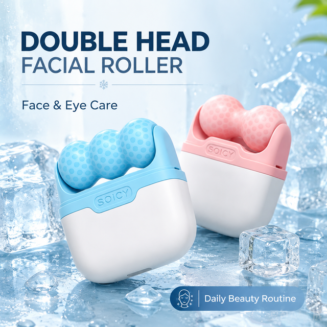 Double Head Ice Roller Facial Massager for Face & Eyes Cooling Skin Care Tool Portable Beauty Roller for Daily Skincare Routine