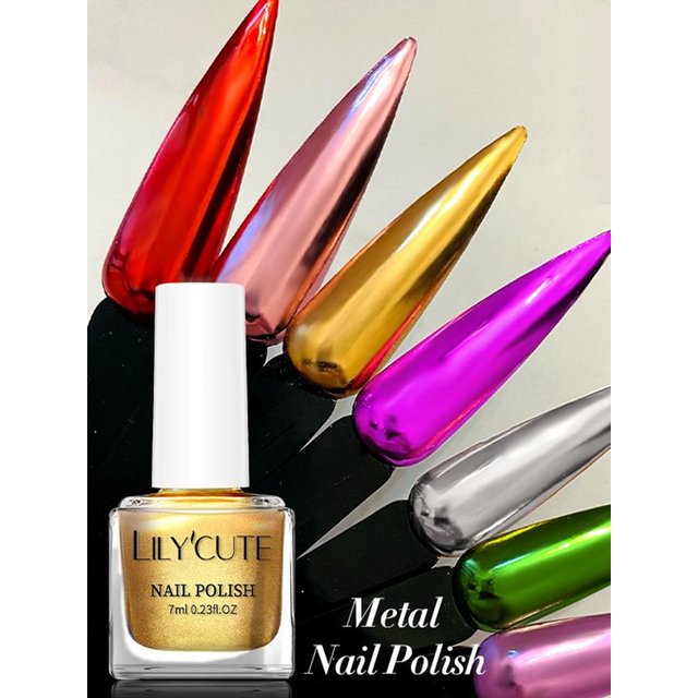 7ml Glitter Mirror MetallicNail Polish No Need Lamp Fast Drying Super Bright Shining Pearl Effect French Style Glass Bottle