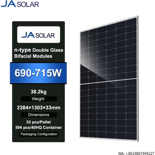 JA Solar Panel JAM66D46 LB 690W-715W N-Type Dual Glass Bifacial Solar Panel 690W 695W 700W 705W 710W 715W Home & Commercial Use
