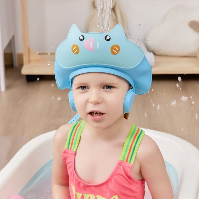 Cute Animal Shape Baby Shower Cap Soft Eye Ear Protection Baby Shampoo Cap Waterproof Adjustable Children's Bath Cap
