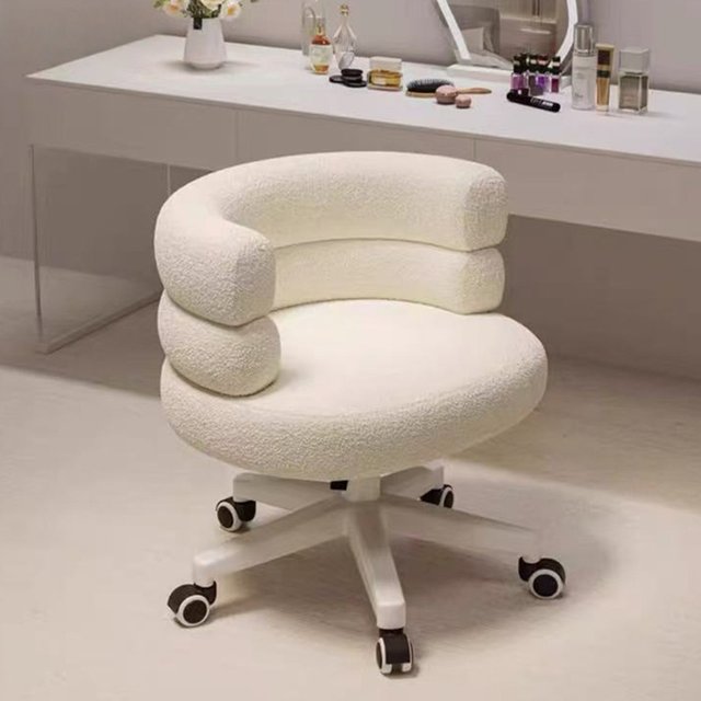 Vanity Makeup Chair Comfort Modern Armchair with Wheels Computer Backrest Chair Lamb Wool Dressing Chair Home Furniture Pratical
