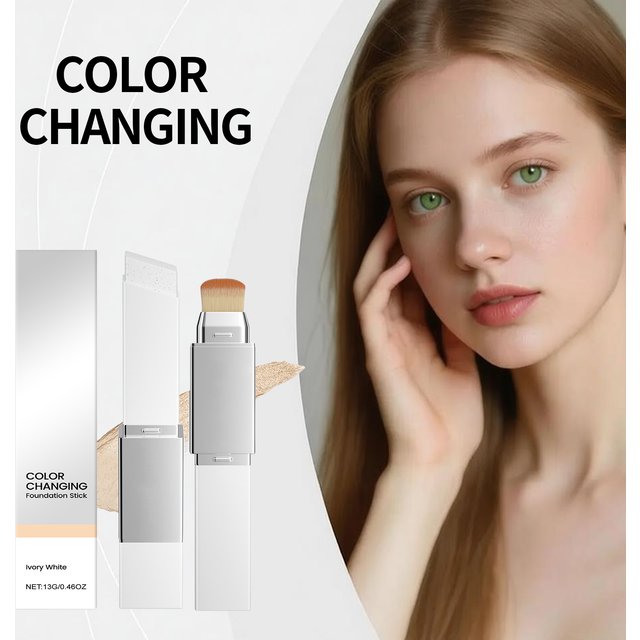 2 In 1 Color Changing Foundation Stick Brightening Lightweight Moisturizing Long-Lasting Coverage Waterproof Sweatproof Makeup
