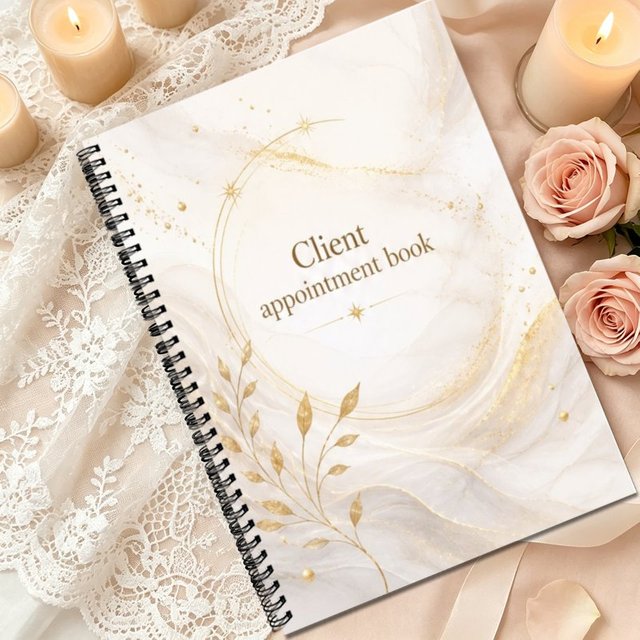 A5 Salon Appointment Book, Makeup Artist Appointment Tracker Elegant Gold Floral Marble Cover Client Everyday Schedule Organizer