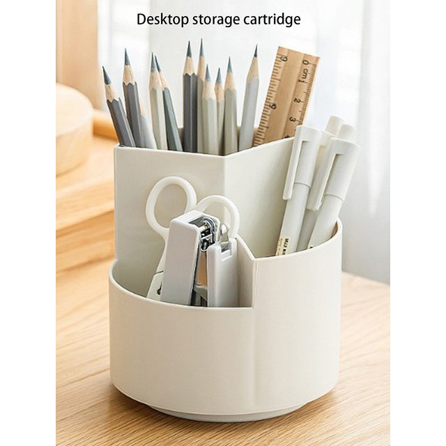 White Division And Layering Rotating Pencil Office Desktop Multifunctional Storage Stationery Supplies Beauty Tools